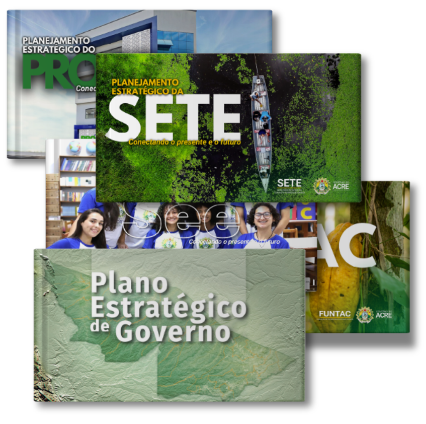 Capas de documentos de planejamento estratégico do Acre